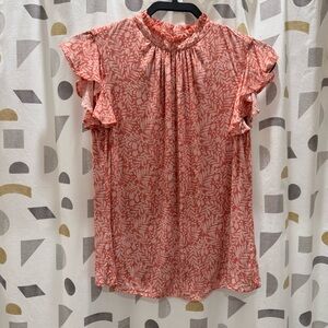 Boden Pink Floral Ruffle Sleeve Top